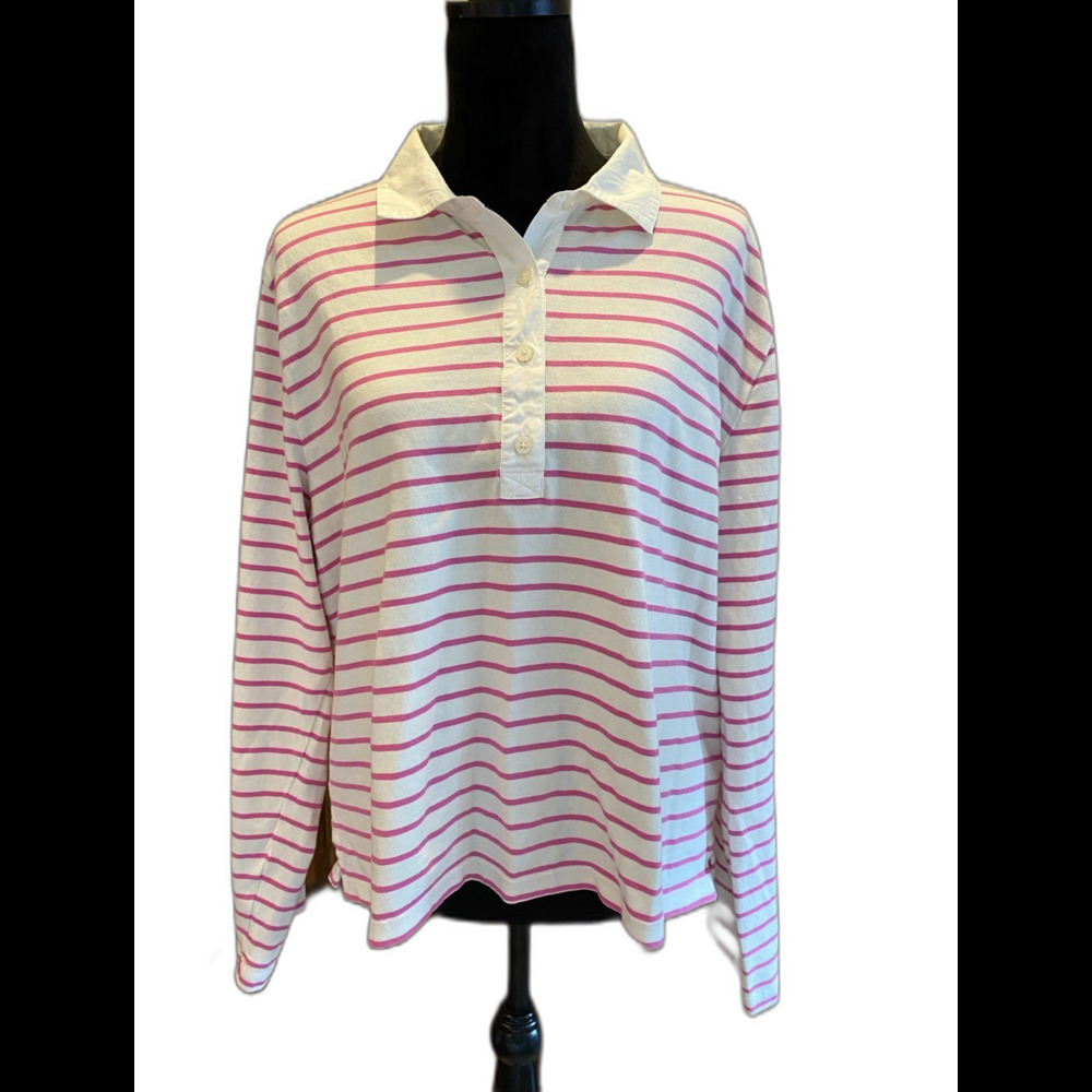J.‎ Crew Womens Cream & Pink Collared Long Sleeved Plus Size XL Pullover J.Crew